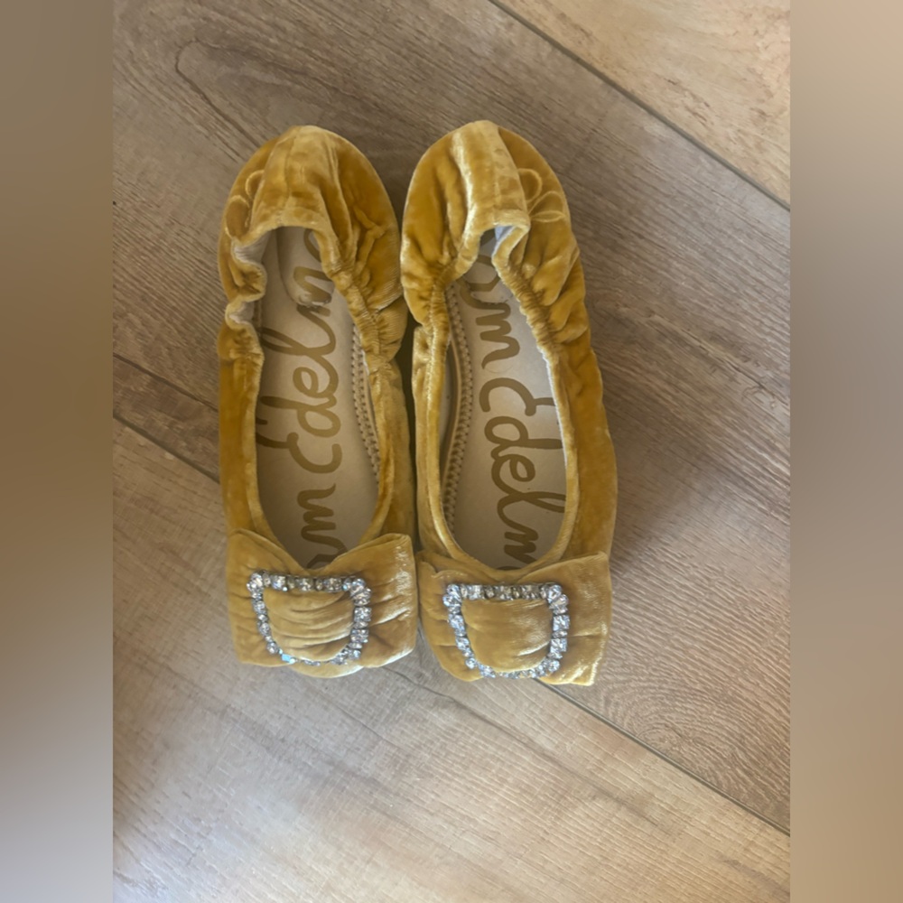 Sam Edelman Mustard Velvet Flats with Sparkling Buckle